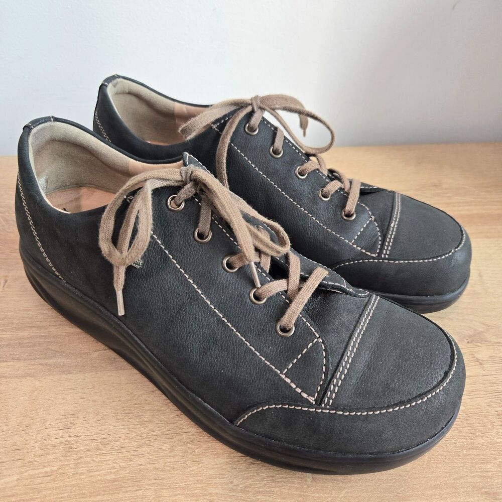 Finn Comfort Ikebukuro Leather Sneaker Shoes UK‎ 6 W US 8.5 Black Oxford Nubuck